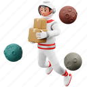 astronaut, package, planet, shipping, astronomy, box, delivery, parcel, science 