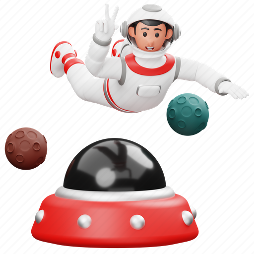 Astronaut, flying, ufo, spaceship, fly, launch, character 3D illustration - Download on Iconfinder