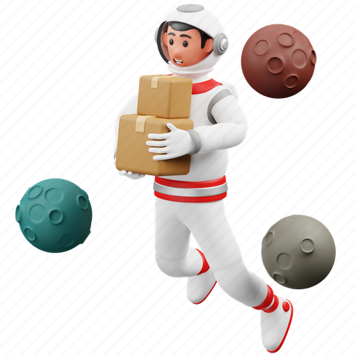 Astronaut, package, planet, shipping, astronomy, box, delivery 3D illustration - Download on Iconfinder