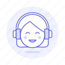 audio, audiobook, ear, female, headphones, headsets, listening, music, on, podcast, user