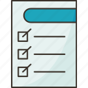 checklist, inspection, assessment, survey, document
