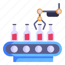 bottle packaging, conveyor belt, robot packaging, industrial robot, manufacturing