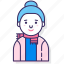 avatar, character, female, hair bun, person, scarf, woman 