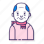 avatar, bald, character, elderly, man, old man, scarf 