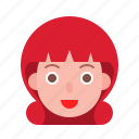 avatar, female, profile, red, short hair, smile, woman
