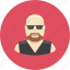 avatar, bald, biker, face, glasses, man, profile 
