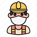 avatar, construction, man, medical mask, profile, user, worker