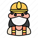 avatar, construction, medical mask, profile, user, woman, worker