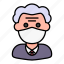 avatar, elder, man, medical mask, profile, user 