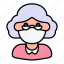 avatar, elder, medical mask, profile, user, woman 