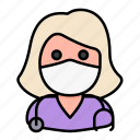 avatar, medical mask, nurse, profile, user, woman