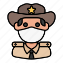 avatar, man, medical mask, profile, sheriff, user