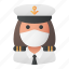 avatar, captain, medical mask, profile, user, woman 