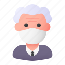 avatar, elder, man, medical mask, profile, user