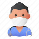 avatar, man, medical mask, nurse, profile, user