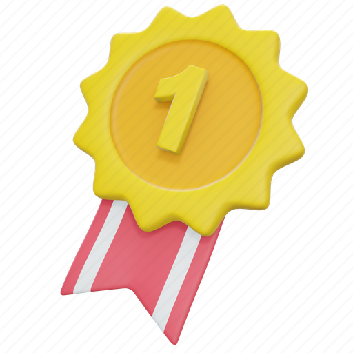 Medal, badge, winner, prize, reward, achievement, gold 3D illustration - Download on Iconfinder