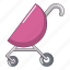 baby, born, carriage, cartoon, object, pink, white 