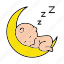 baby, sleep, cute, night, moon, bed 