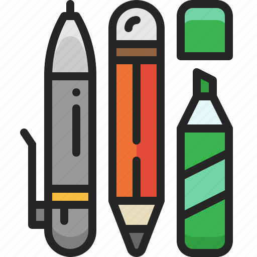 Pen, highlighter, pencil, equipment, writing, stationery icon - Download on Iconfinder