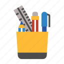 school, pencil pot, pencil case, pencil box, stationery, geometry box, pen cup 