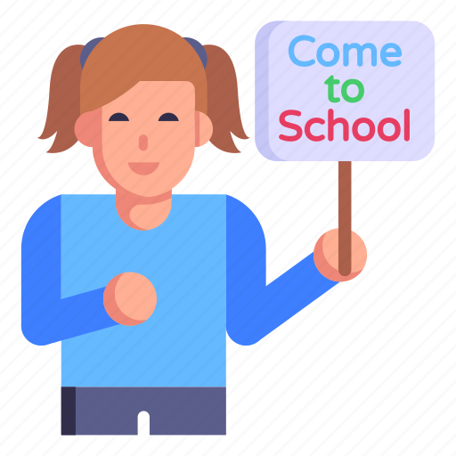 School girl, student, pupil, come to school, placard icon - Download on Iconfinder