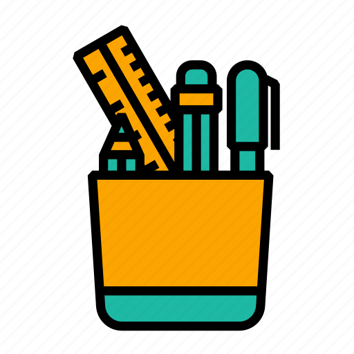 Pencil pot, pencil case, pencil box, stationery, pencil holder, geometry box, school icon - Download on Iconfinder
