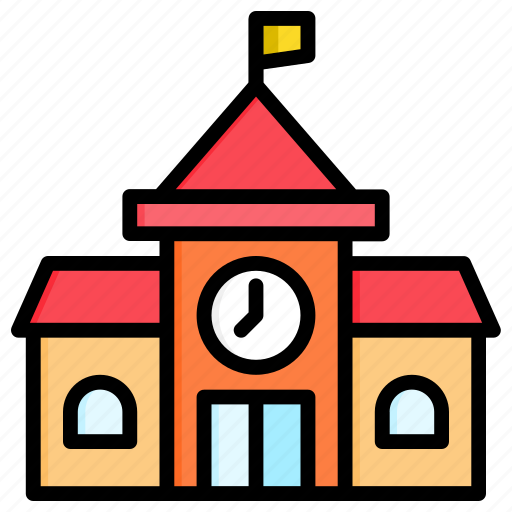 Education, school, building, flag, junior, study, back to school icon - Download on Iconfinder
