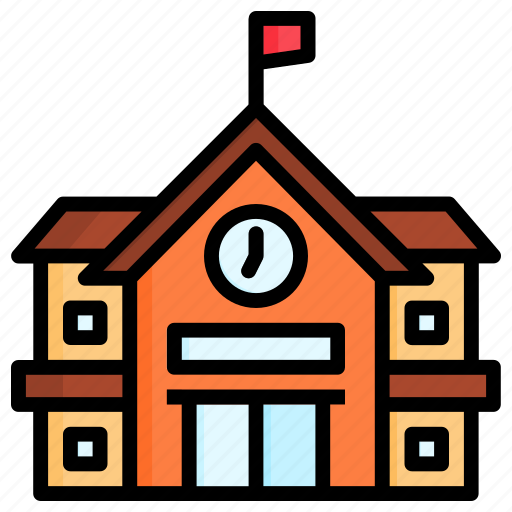 Highschool, building, school, flag, high, education, study icon - Download on Iconfinder