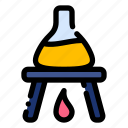 chemistry, laboratory, glass, flask, flame