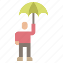 backpack, camping, rain, rainy, umbrella, umbrellas, weather