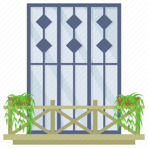 Balcony, terrace, window, flower pot, grill, fractional window, diamond design icon - Download on Iconfinder