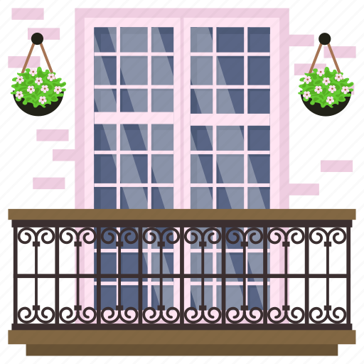 Window, hanging, flower pots, balcony, terrace, brick wall, solar panel icon - Download on Iconfinder