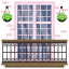 window, hanging, flower pots, balcony, terrace, brick wall, solar panel 