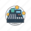 calculating transactions, cash calculation, cash register, cash till, tally machine 