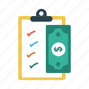 checklist, clipboard, dollar, finance, tasklist
