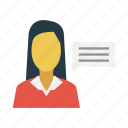 avatar, employee, female, message, text
