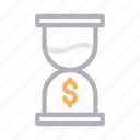 dollar, hourglass, money, saving, stopwatch