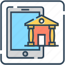 bank, banking, building, cell phone, mobile, online 