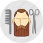 a haircut, barber, beard, flatstyle, mustache, scissors, cutting 