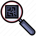 barcode, detective, loupe, search, zoom 