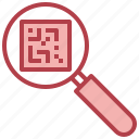 barcode, detective, loupe, scan, search, zoom 