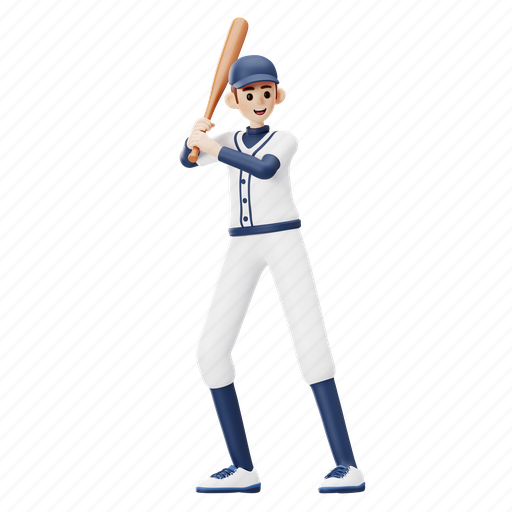 Baseball, baseball player, sport, baseball bat, game, athlete, pose 3D illustration - Download on Iconfinder