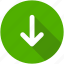 arrow, circle, descend, down, downward, green, south icon 