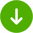 arrow, circle, descend, down, downward, green, south icon