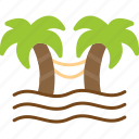 hammock, lazy, palm, relax, summer, vacation, icon