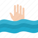 sinking, man, submerging, drowning, hand, help, icon