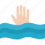 sinking, man, submerging, drowning, hand, help, icon 