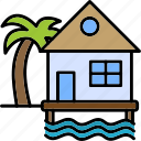 beach, house, coastal, maldives, ocean, resort, icon