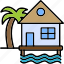 beach, house, coastal, maldives, ocean, resort, icon 