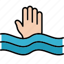 sinking, man, submerging, drowning, hand, help, icon